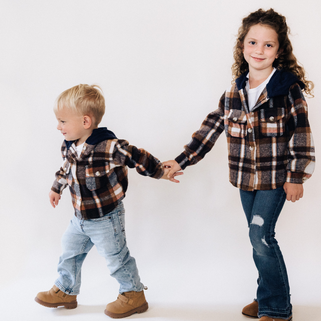 Navy Copper Plaid Flannel - Child