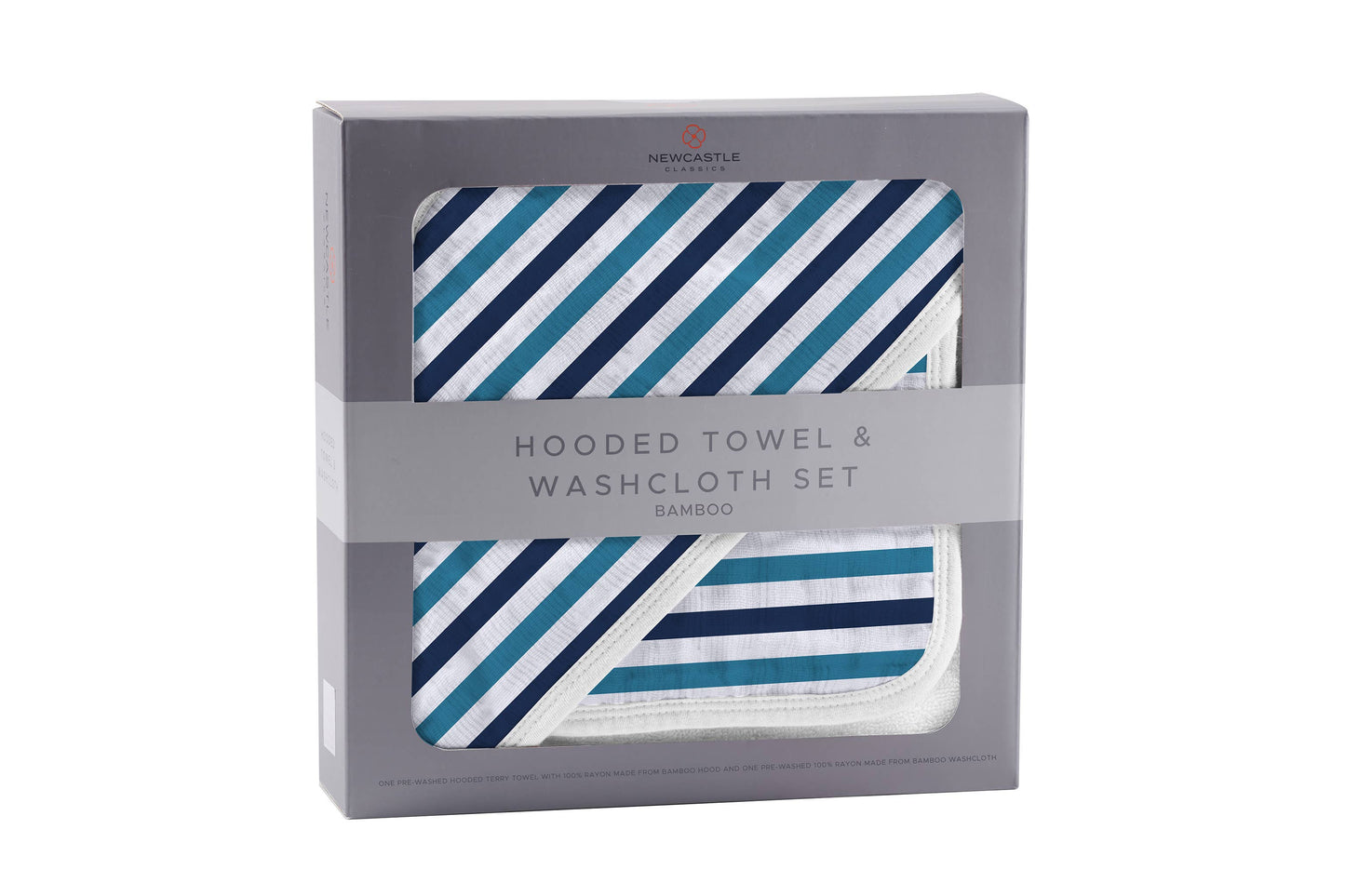 Blue and White Stripe Hooded Towel and Washcloth Set