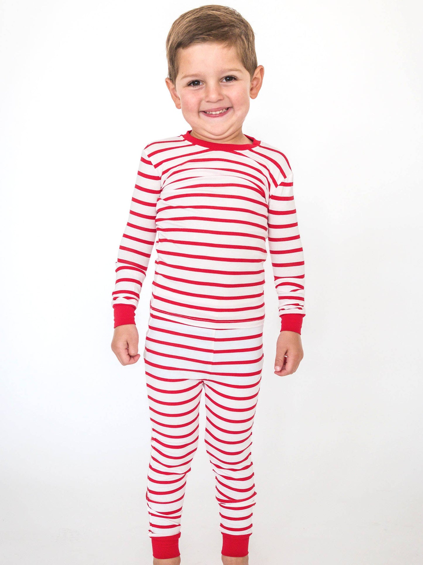 SoftSnooze™ Boys Cotton Modal Red & White Stripe Long Sleeve Pajama Set