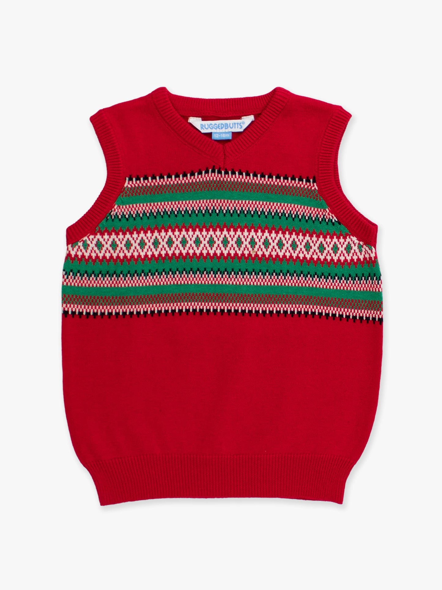 Boys Christmas Fair Isle Red V-Neck Sweater Vest