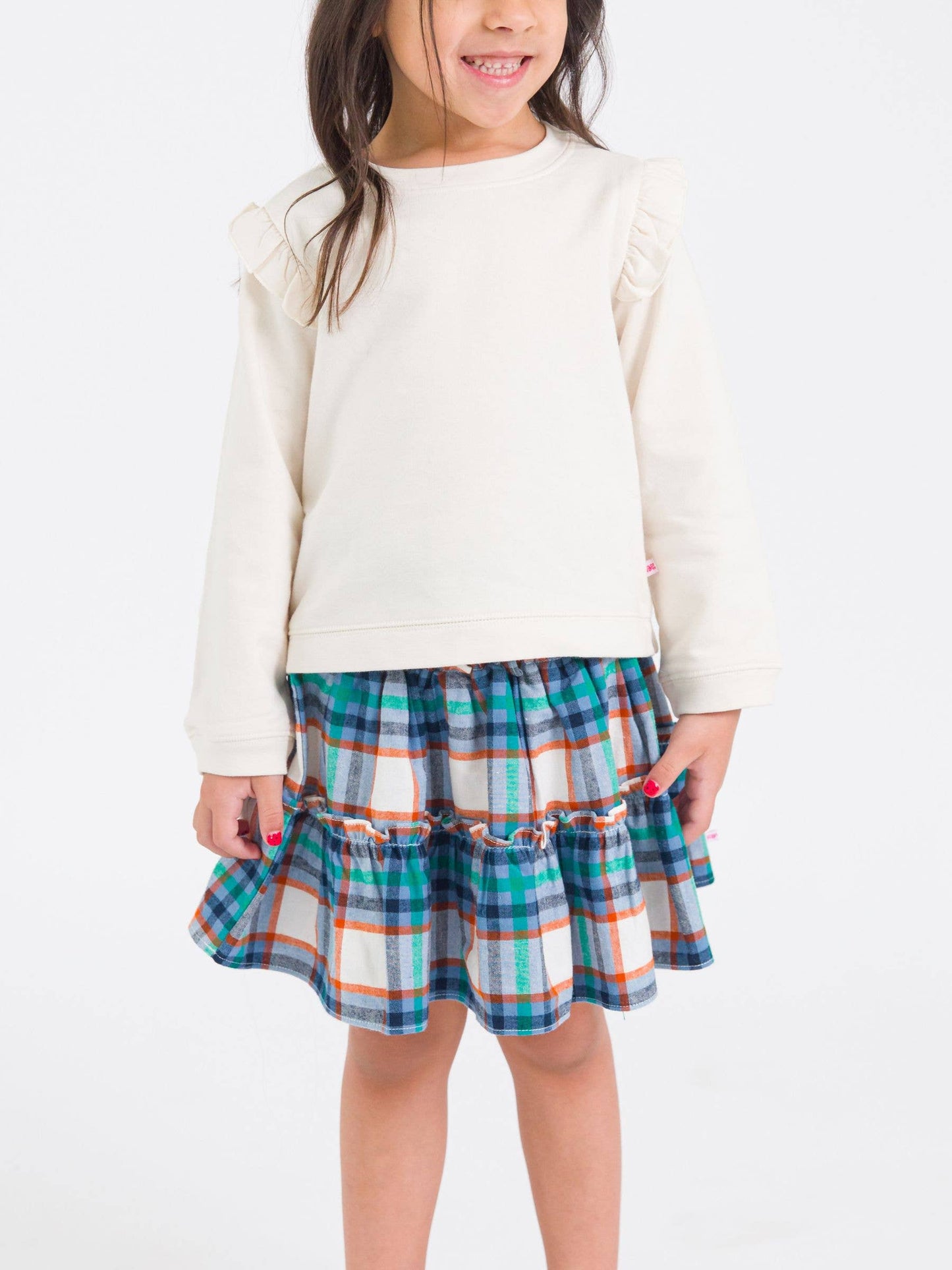 Girls Peyton Plaid Smocked Twirl Skirt