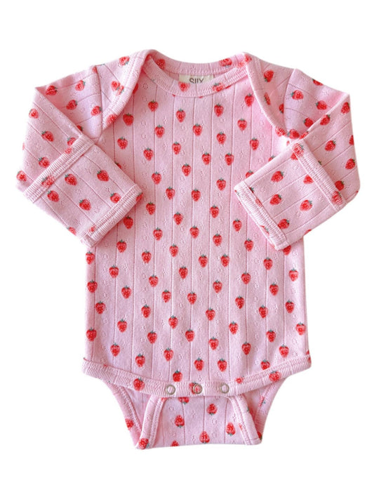 Pink Strawberry / Organic Pointelle Long Sleeve Bodysuit