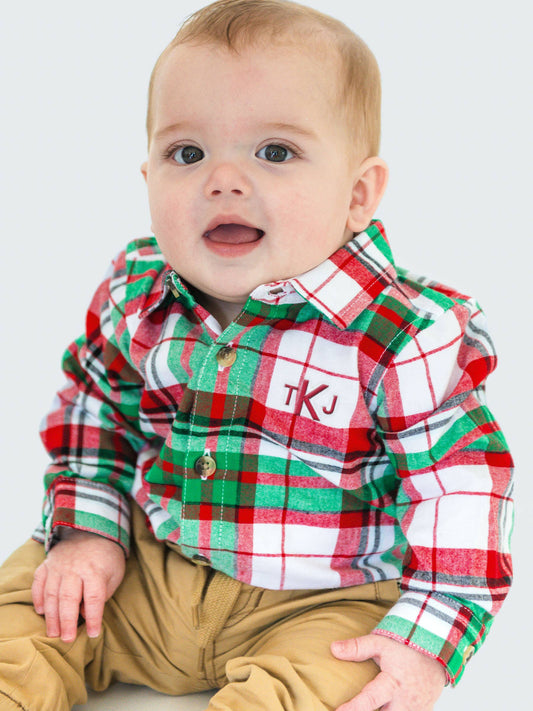 Baby Boys Dashing Dreams Plaid Long Sleeve Button Down Bodysuit