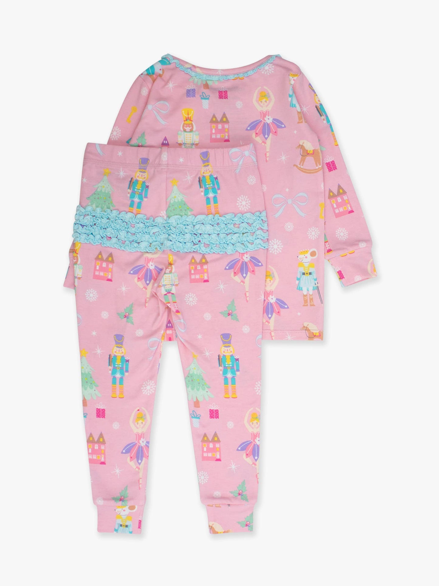 SoftSnooze™ Toddler Girls Cotton Modal Sugarplum Dreams Ruffle Long Sleeve Pajama Set with Signature Rear Ruffles