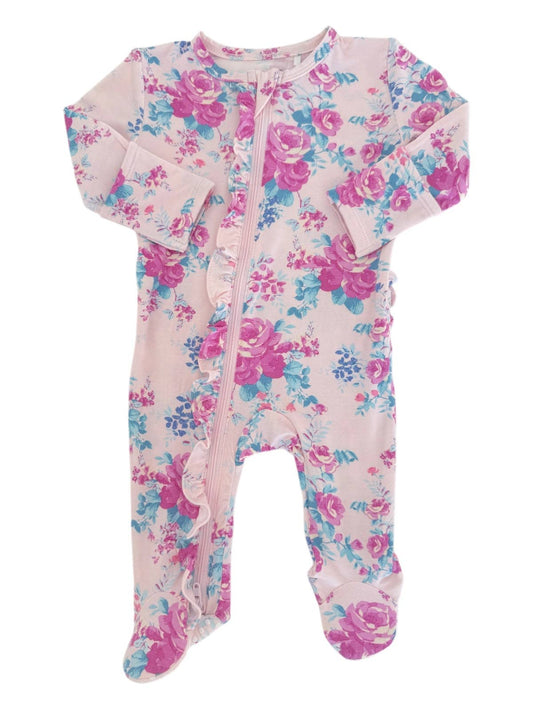 2-Way Zip Ruffle Footie, Garden Secrets
