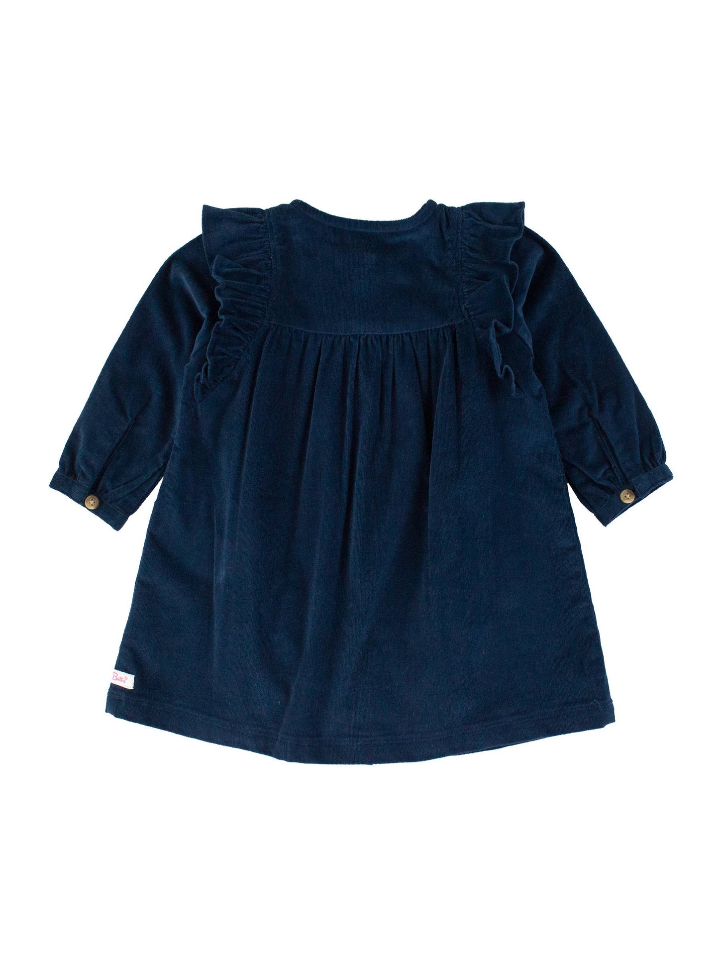 Girls Dark Navy Stretch Corduroy Ruffle Detail Dress