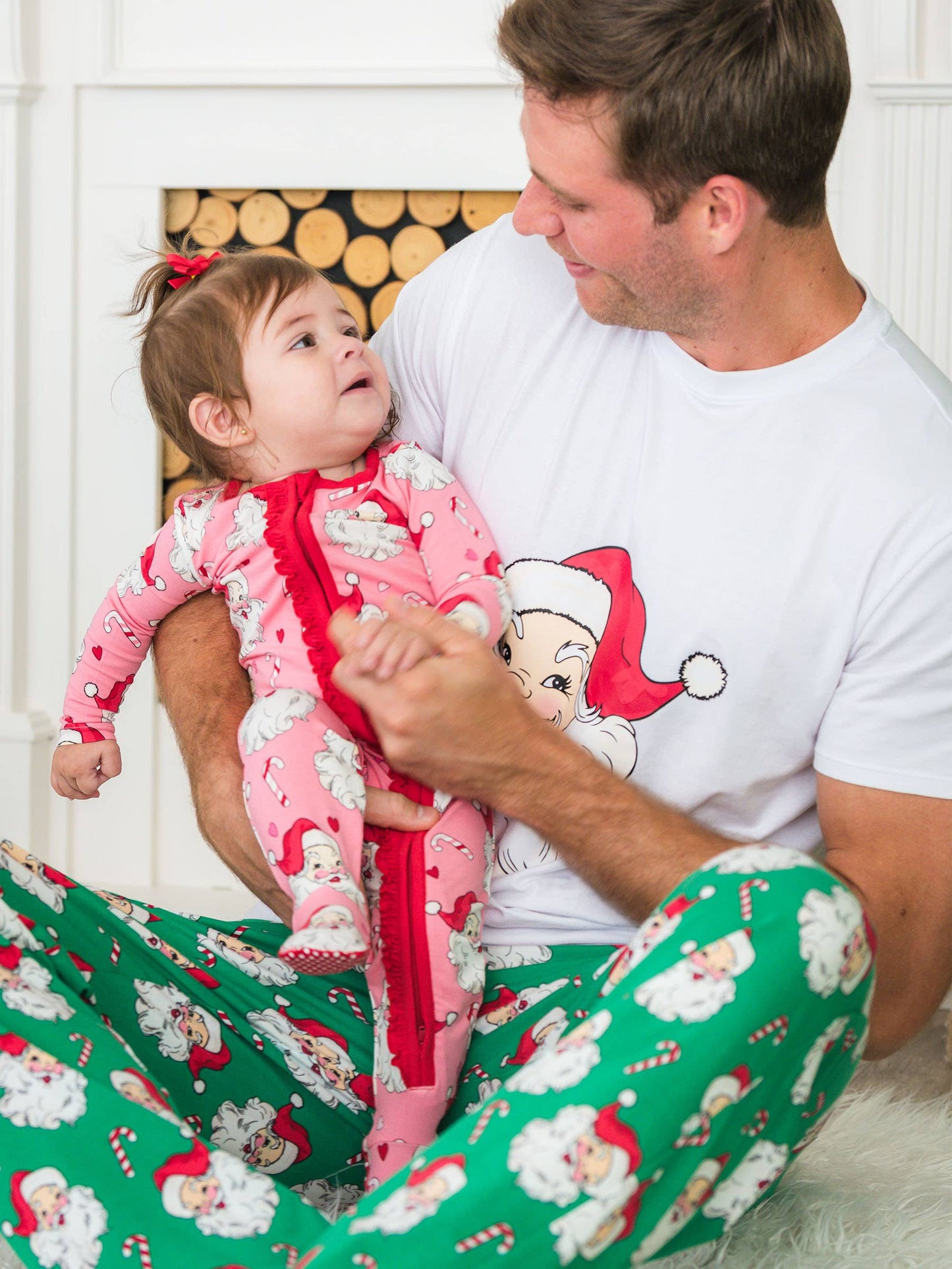 SoftSnooze™ Baby Girls Cotton Modal Pink Santa Joy Footed Ruffle One Piece Pajama