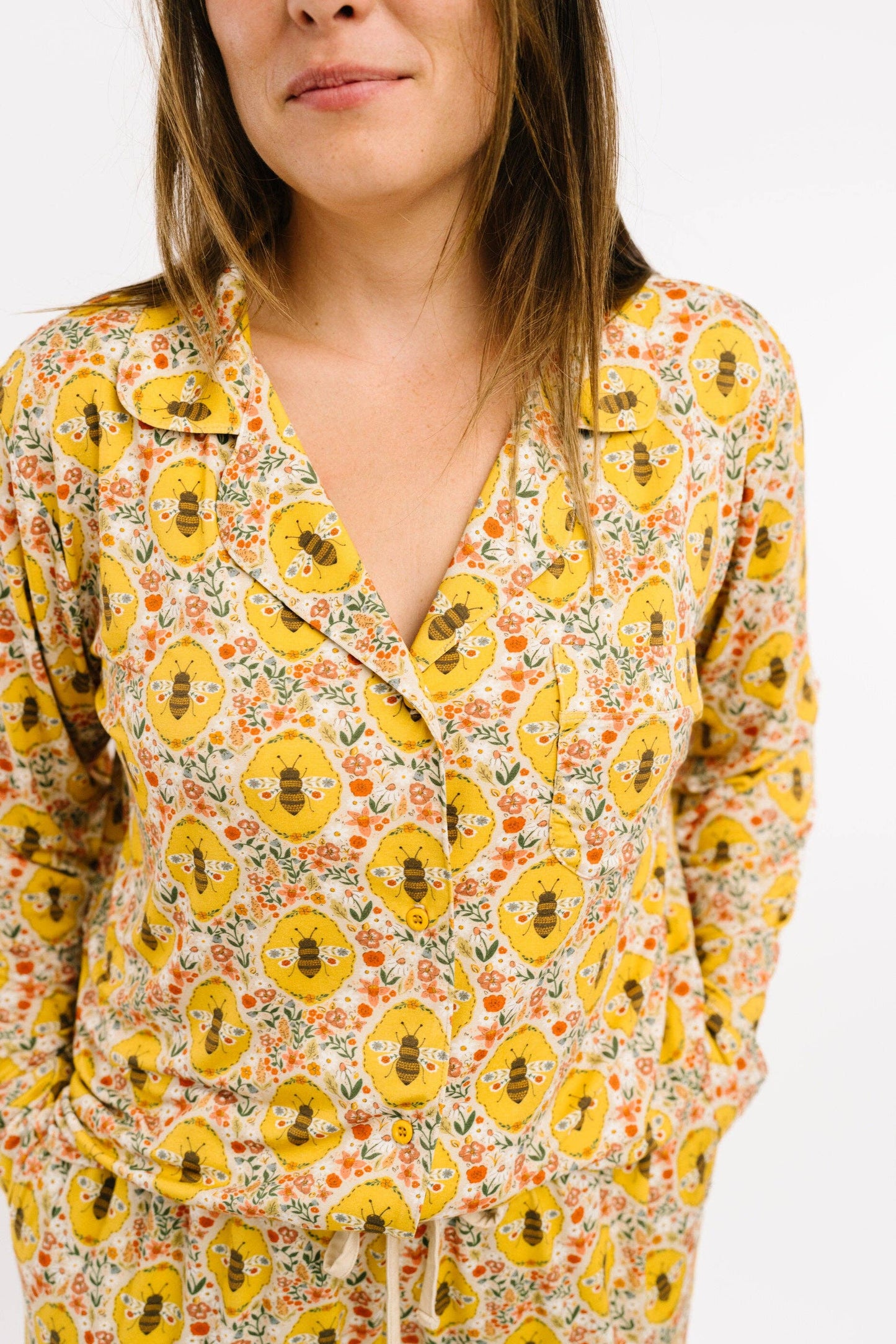 Sweet Bee Women's Button Up Long Sleeve Set