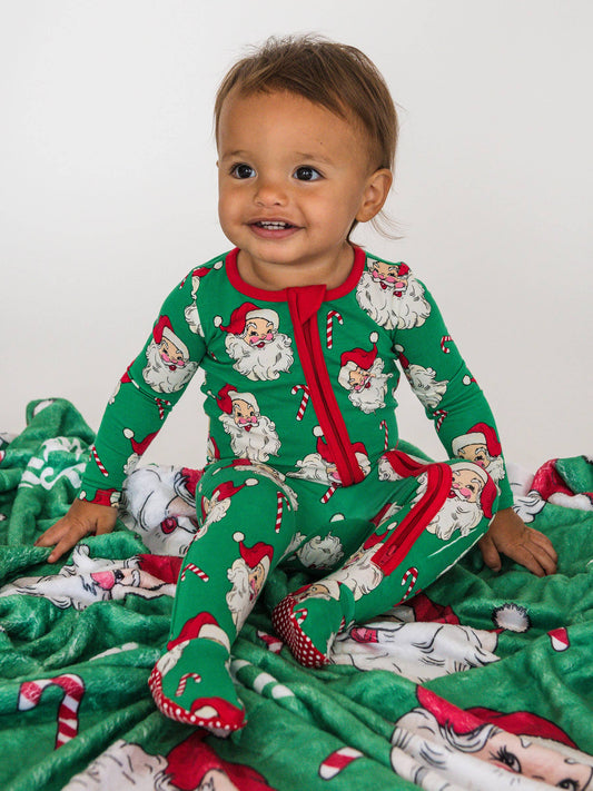 SoftSnooze™ Baby Cotton Modal Green Santa Joy Footed One Piece Pajama