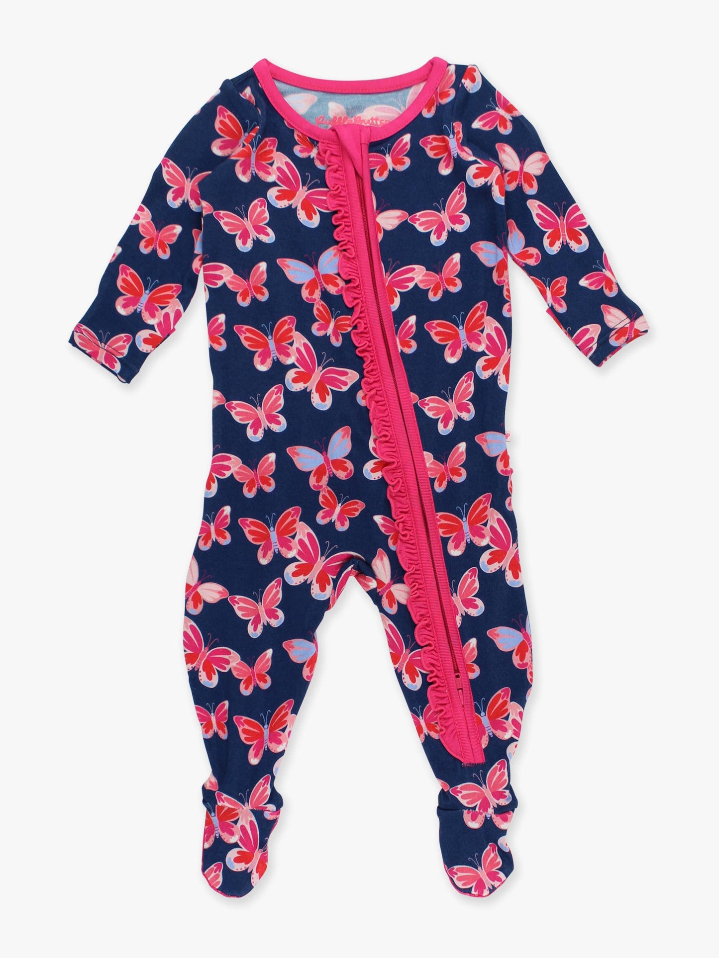SoftSnooze™ Baby Girls Bamboo Viscose Butterfly Bliss Footed Ruffle One Piece Pajama
