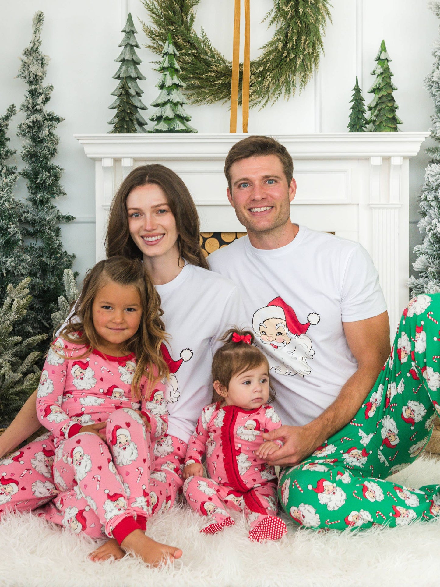 SoftSnooze™ Toddler Girls Cotton Modal Pink Santa Joy Ruffle Long Sleeve Pajama Set with Signature Rear Ruffles