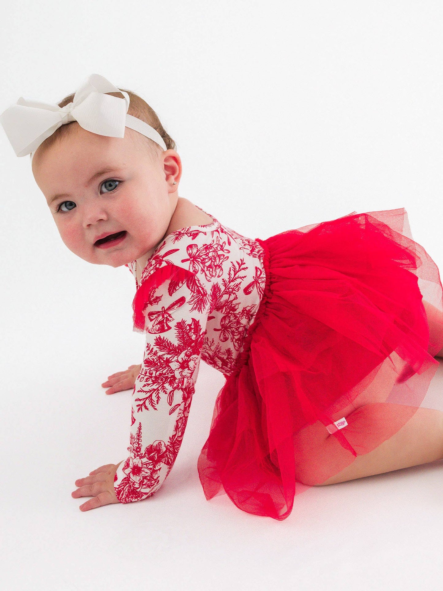 Baby Girls Red Jingle Toile the Way Flutter Tulle Long Sleeve Twirl Romper