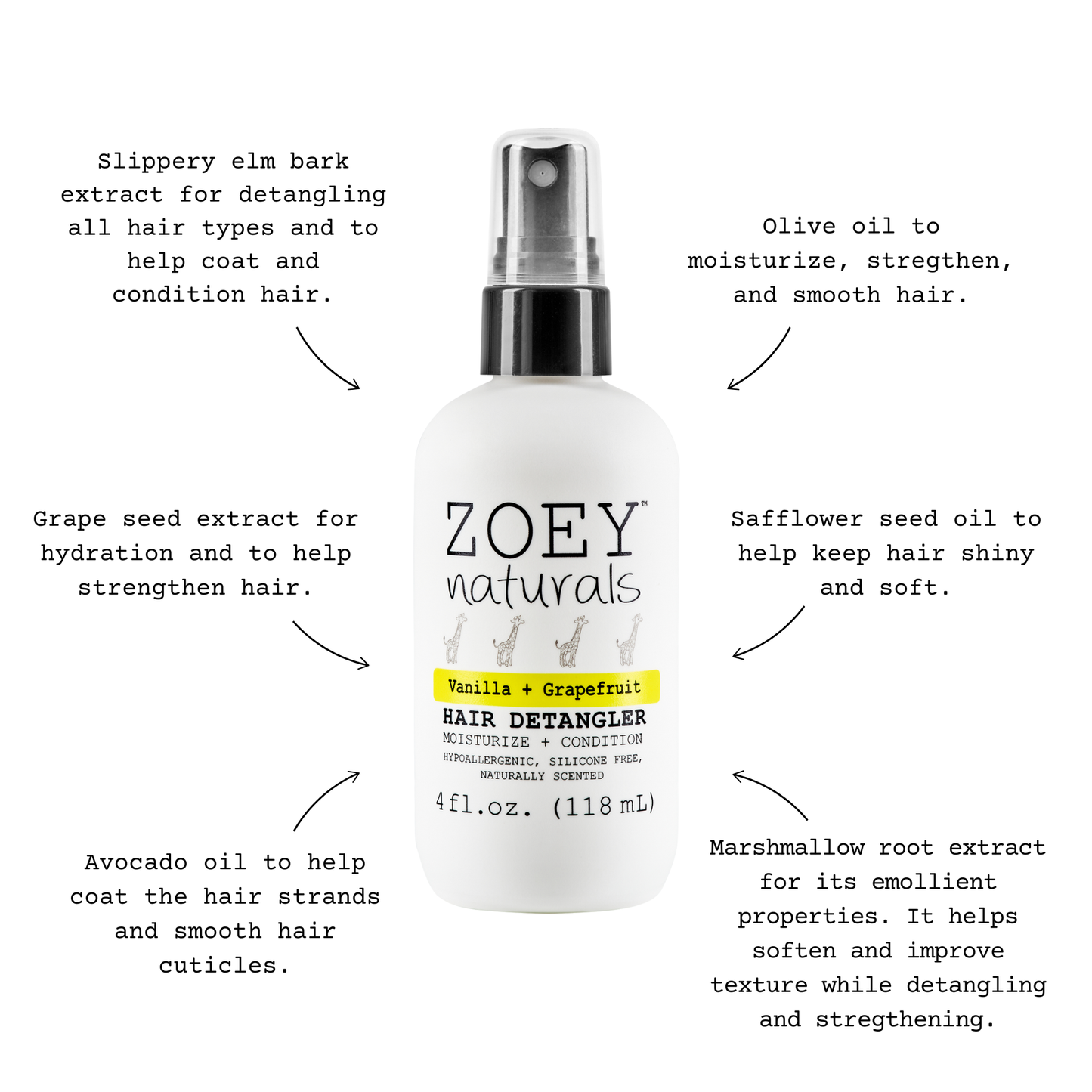 Vanilla Grapefruit Hair Detangler  - 4oz