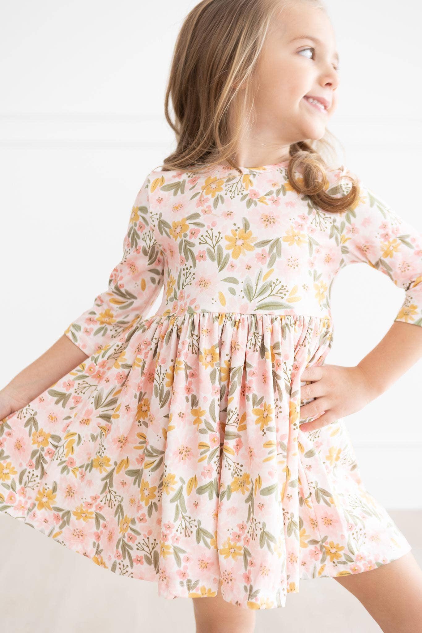 Pretty Peachy 3/4 Sleeve Pocket Twirl Dress