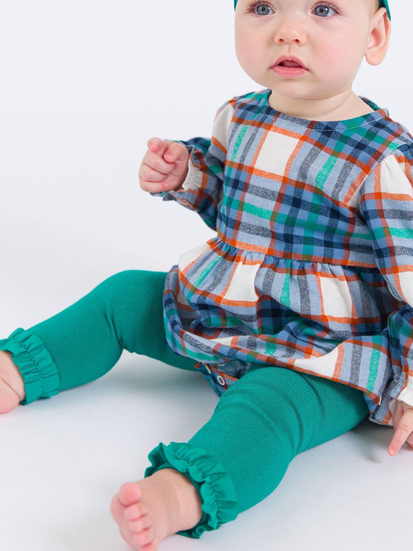 Girls Emerald Green Footless Ruffle Tights