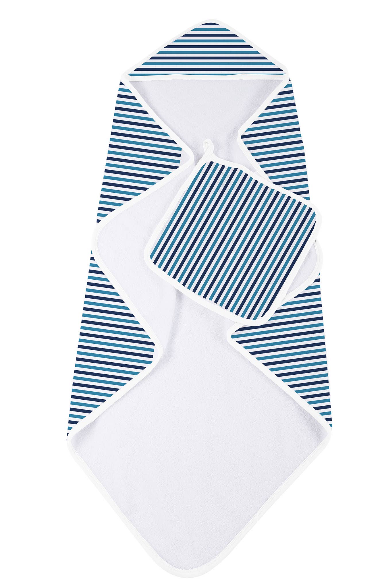 Blue and White Stripe Hooded Towel and Washcloth Set
