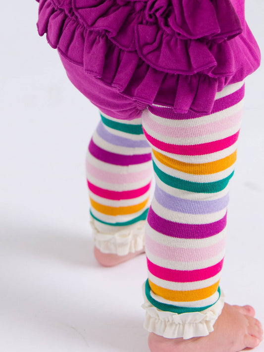 Girls Colorful Rainbow Stripe Patterned Footless Ruffle Tights