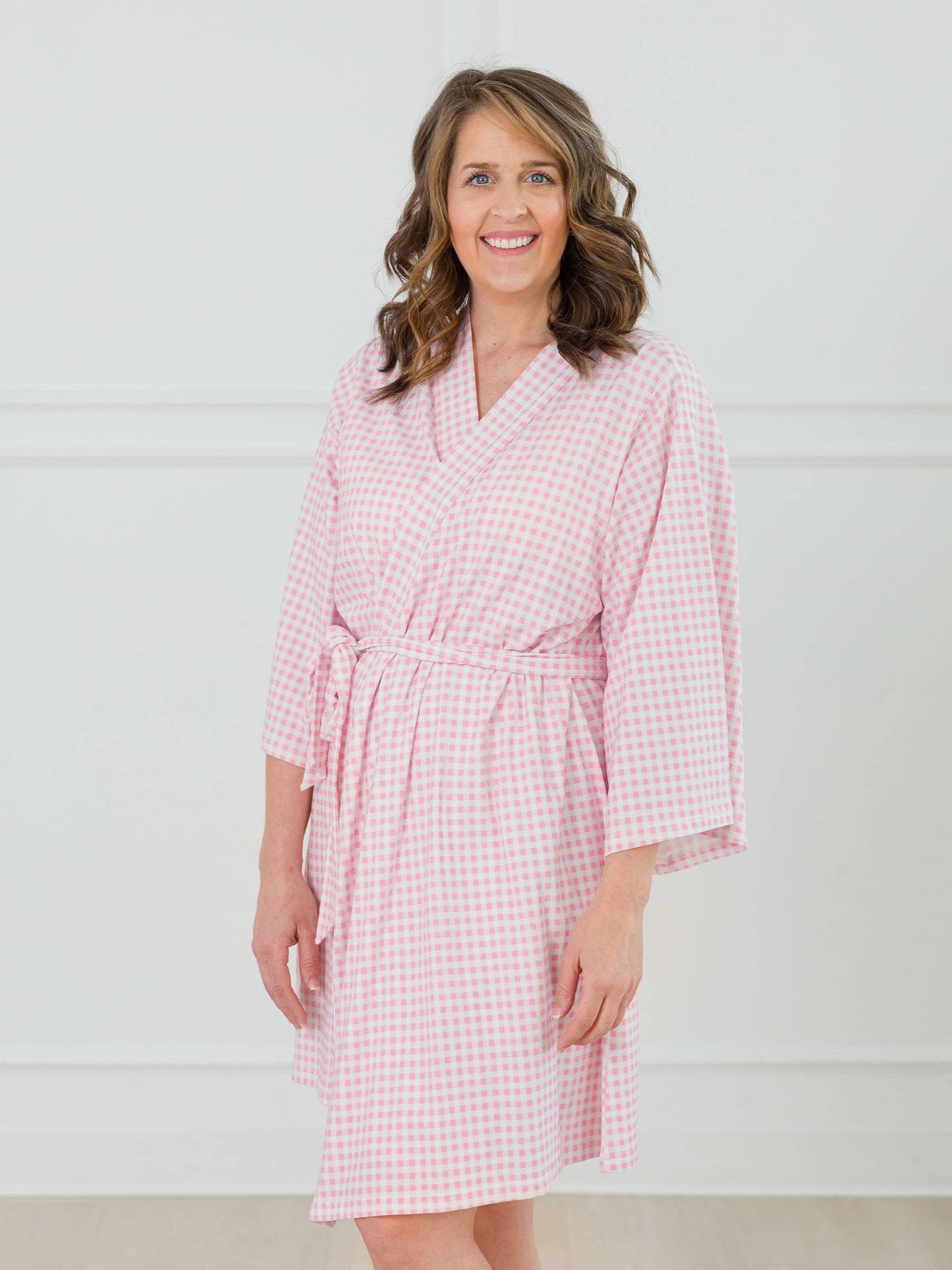 SoftSnooze™ Women's Cotton Modal Pink Gingham Mommy & Me Maternity Robe