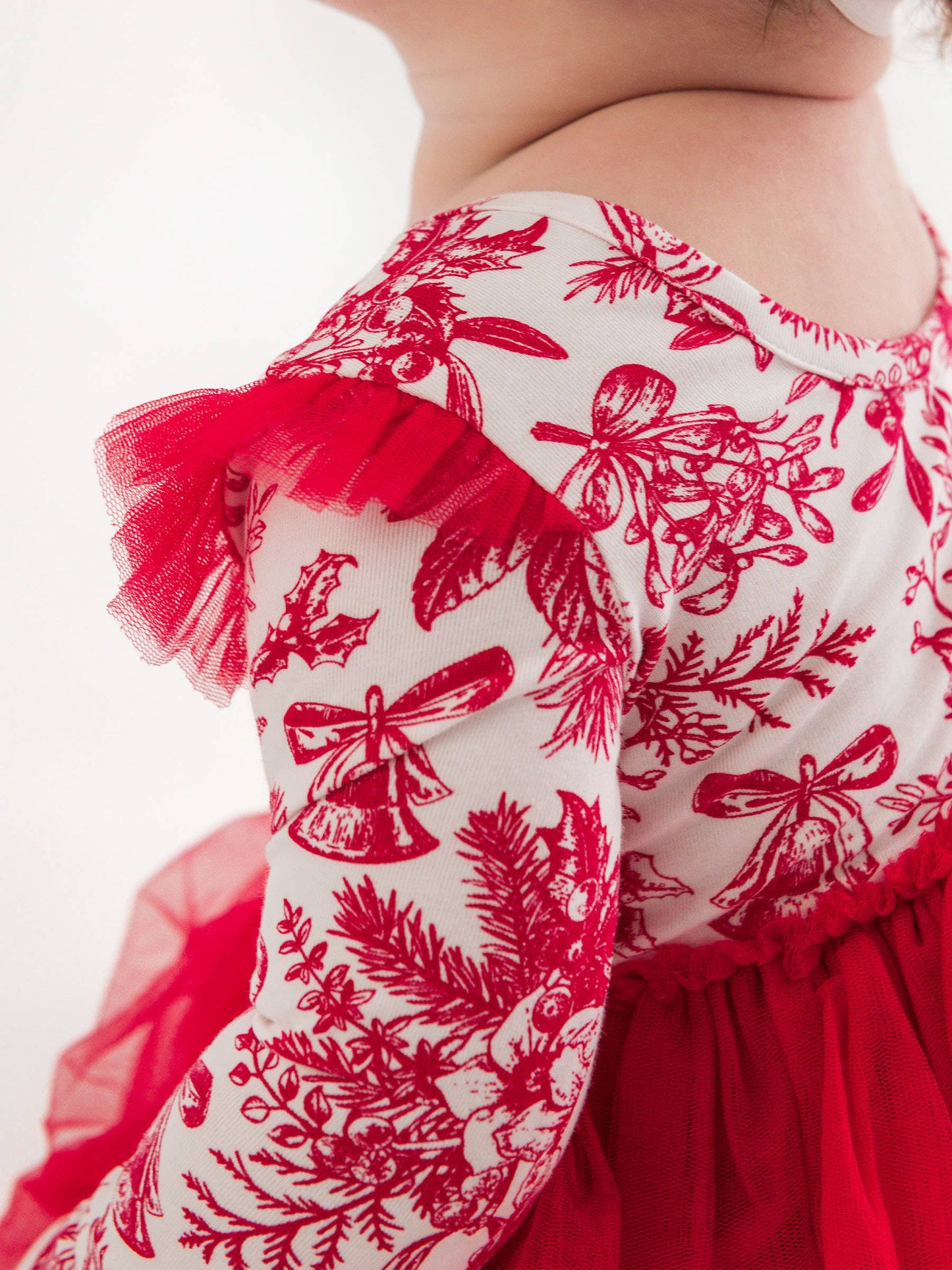 Baby Girls Red Jingle Toile the Way Flutter Tulle Long Sleeve Twirl Romper