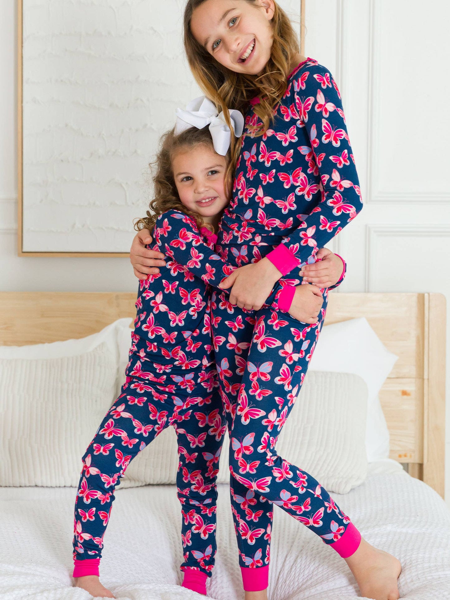 SoftSnooze™ Toddler Girls Bamboo Viscose Butterfly Bliss Ruffle Long Sleeve Pajama Set with Signature Rear Ruffles