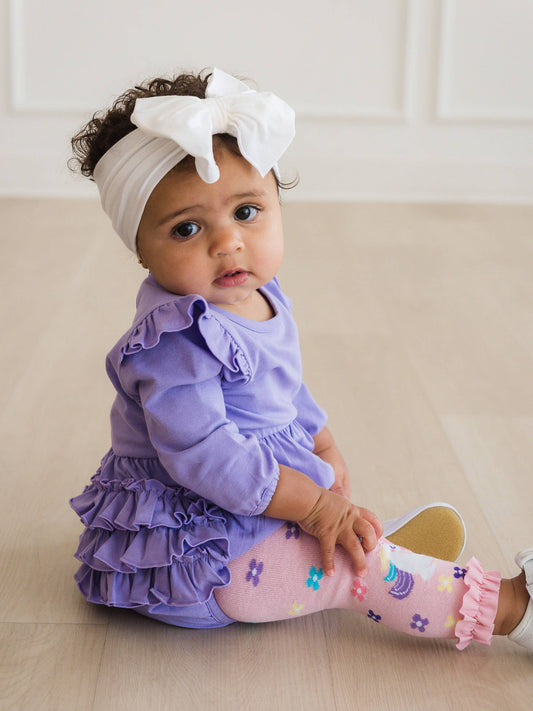 Baby Girls Wisteria Purple Knit Long Sleeve Flutter Bubble Romper