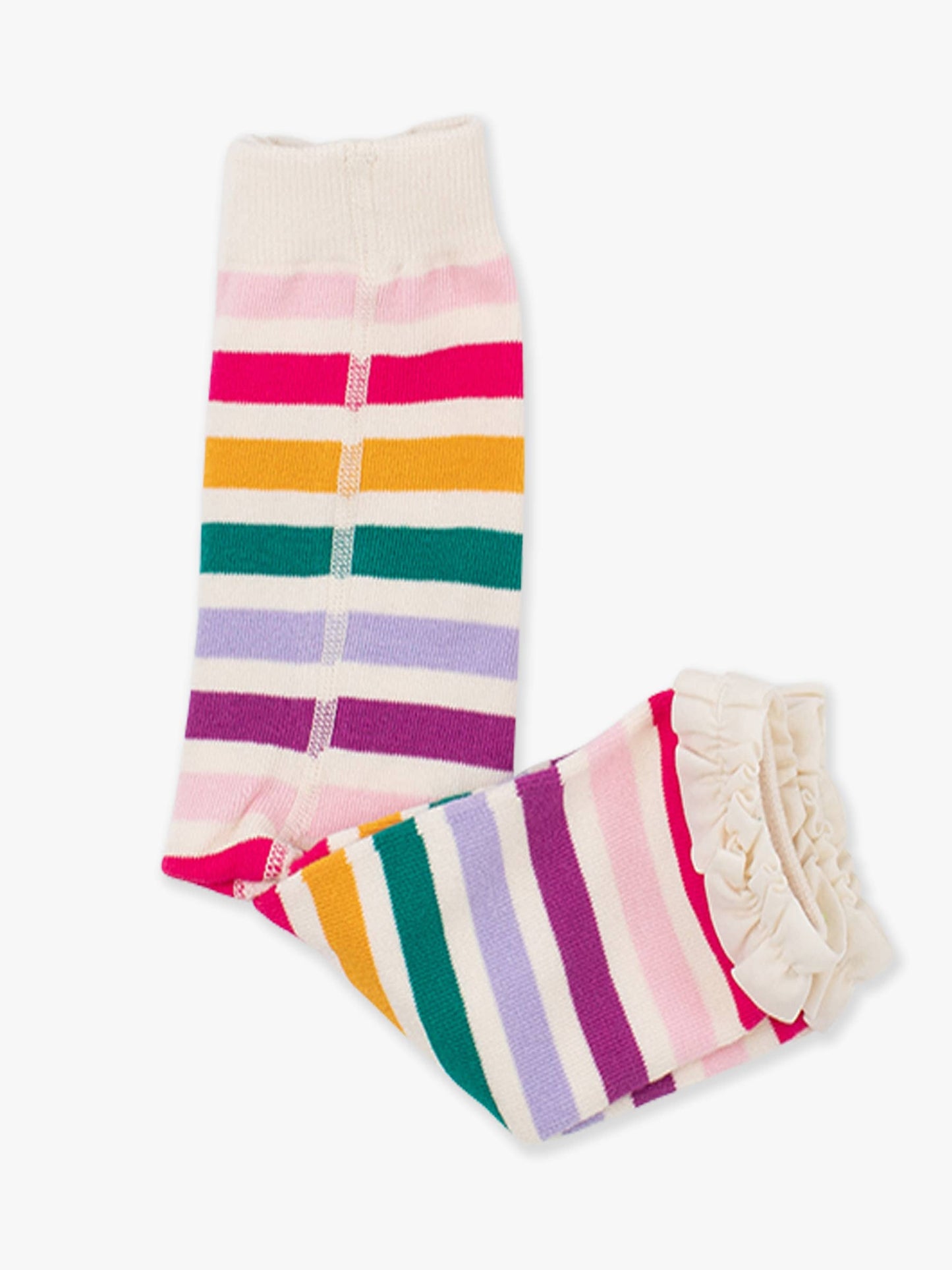 Girls Colorful Rainbow Stripe Patterned Footless Ruffle Tights