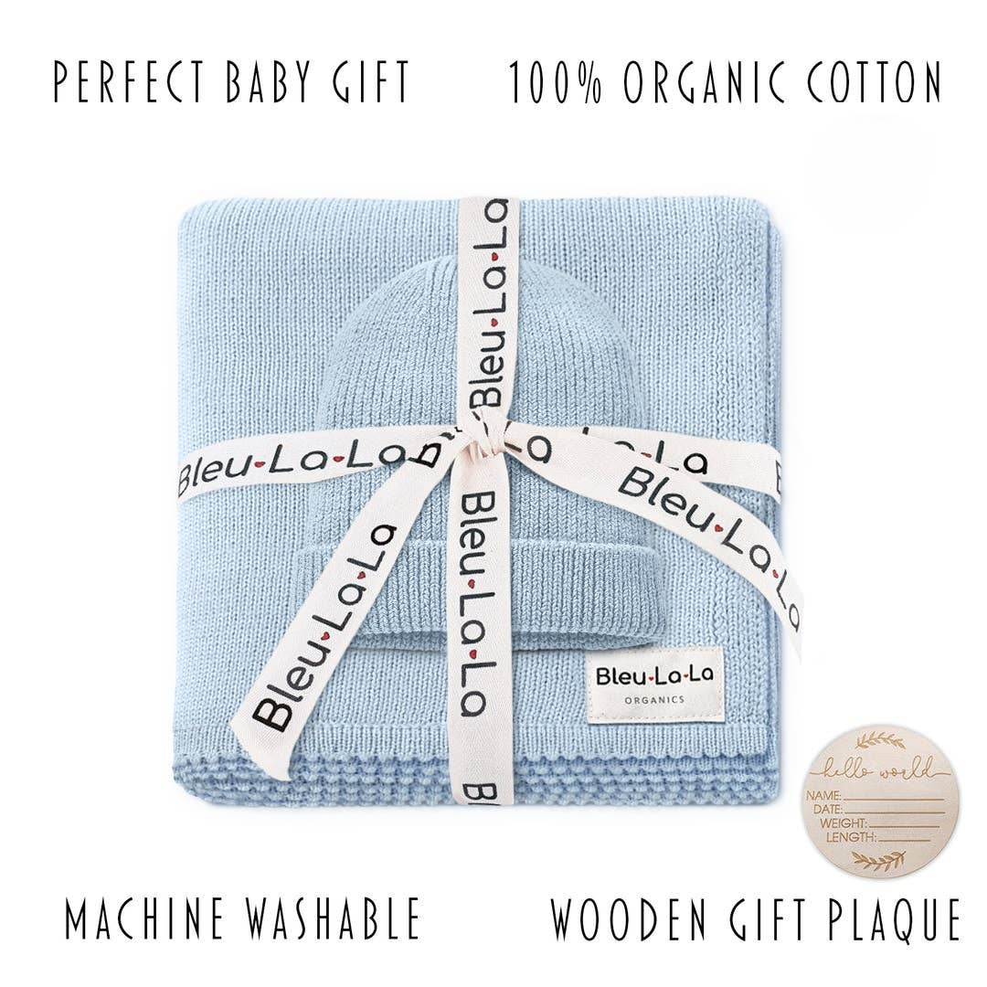Luxe - 100% Organic Cotton Knit Blanket + Hat Boxed Gift Set
