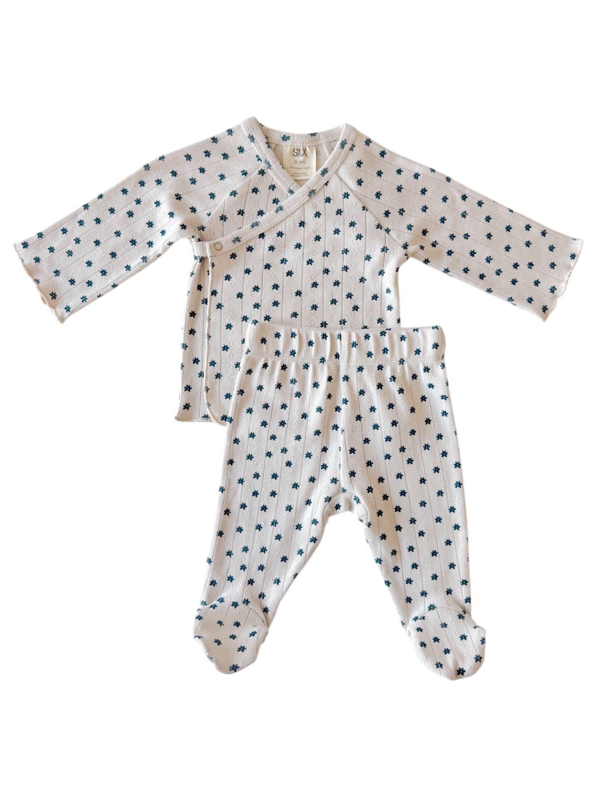 Blue Flower / Organic Pointelle Newborn Set