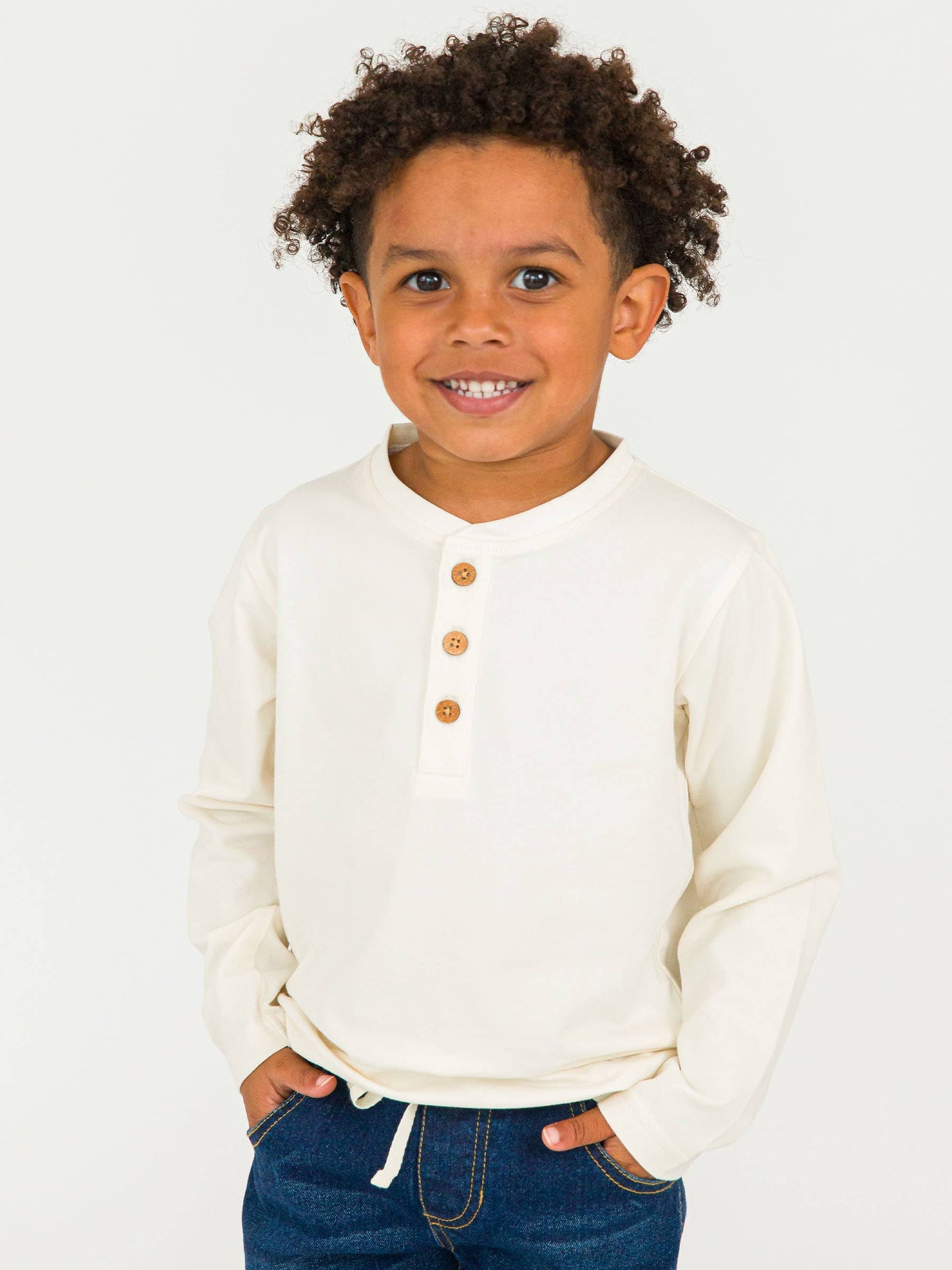 Boys Ivory Knit Long Sleeve Henley Tee