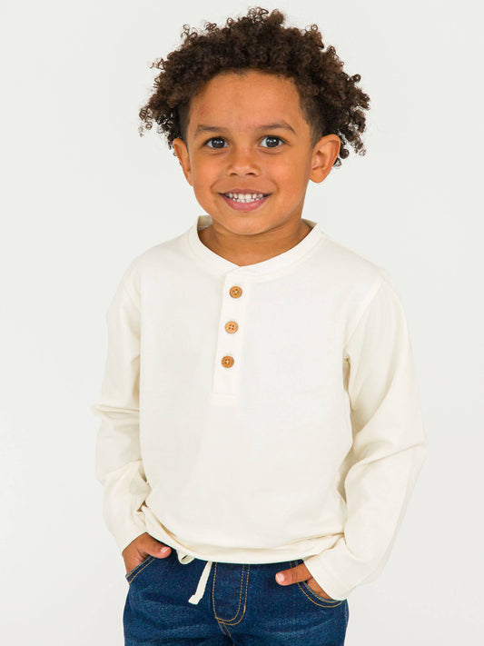 Boys Ivory Knit Long Sleeve Henley Tee