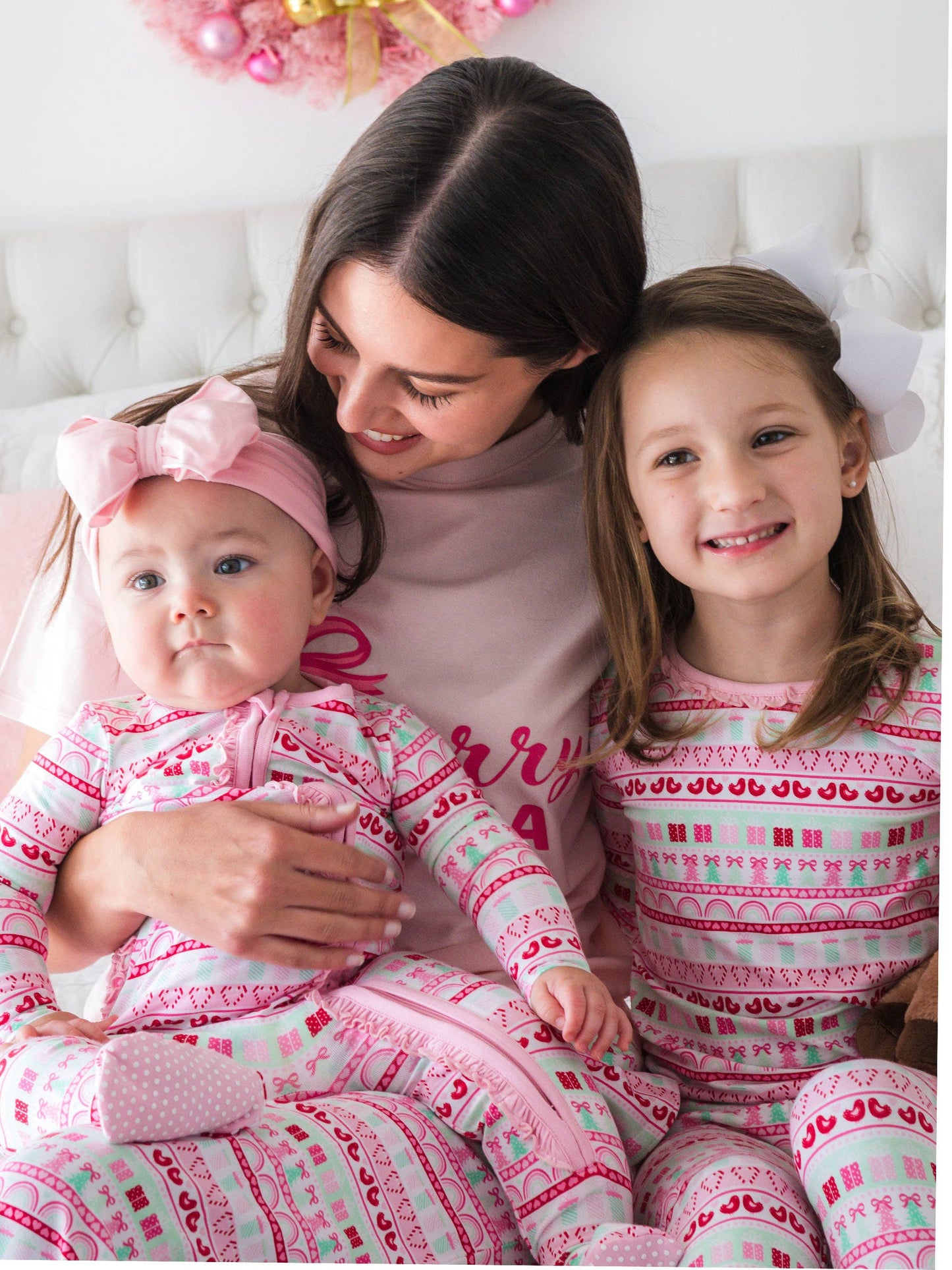 SoftSnooze™ Baby Girls Cotton Modal Pinkmas Fair Isle Footed Ruffle One Piece Pajama