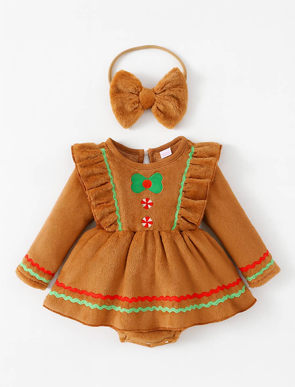 Brown Cute Festive Baby Girl Dress and Headband