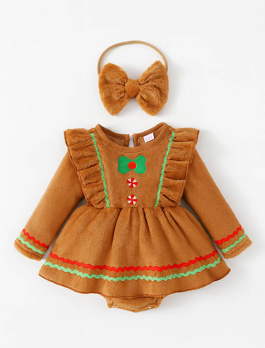 Brown Cute Festive Baby Girl Dress and Headband