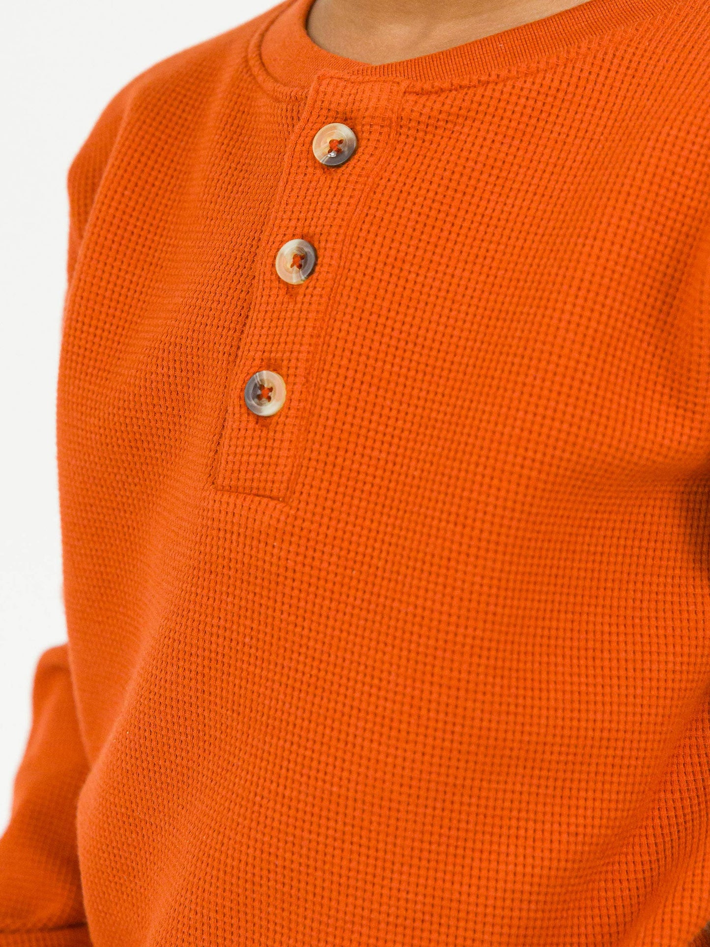 Boys Rust Waffle Knit Long Sleeve Henley Tee