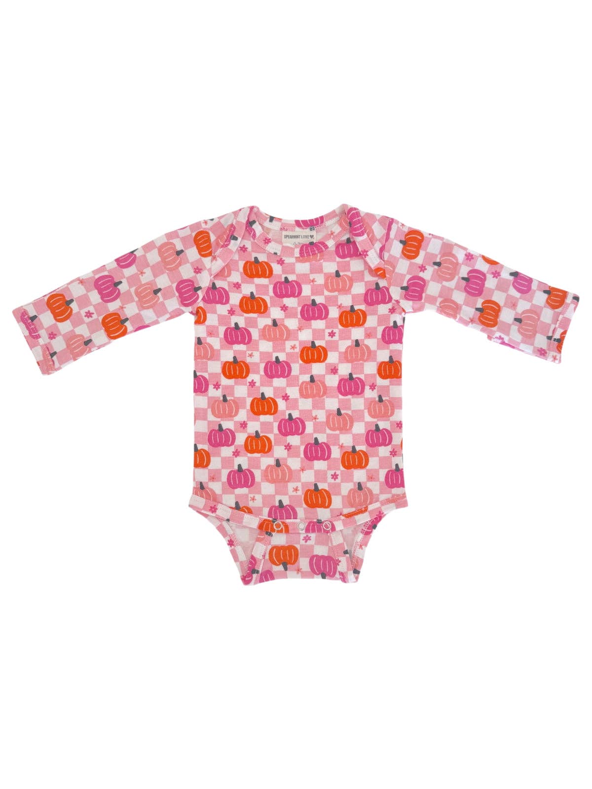 Long Sleeve Bodysuit, Pumpkin Checkerboard Pink