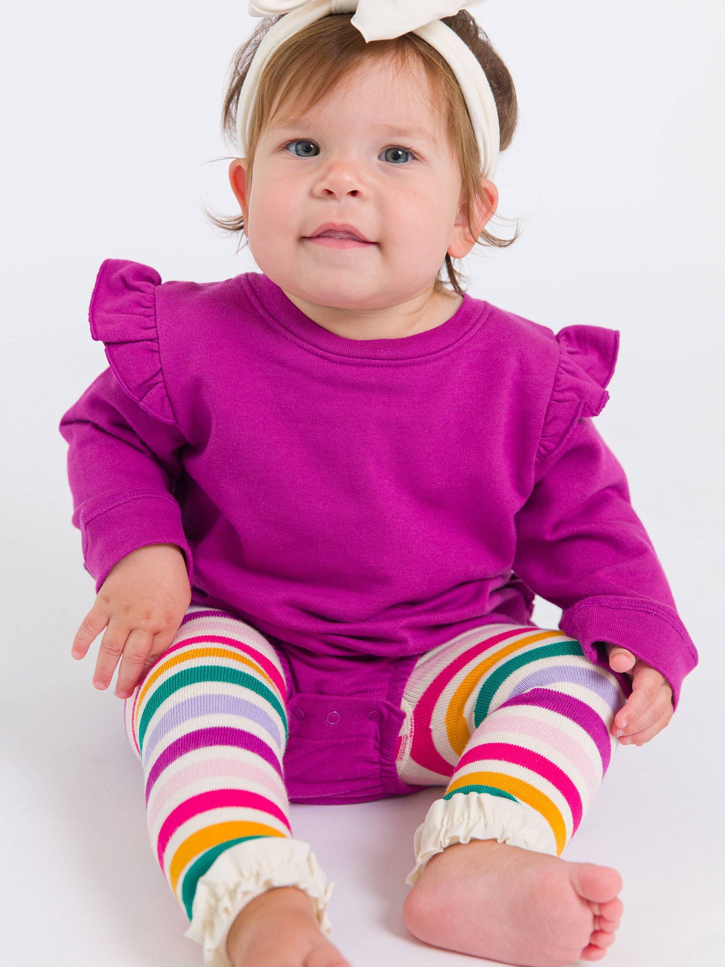 Girls Colorful Rainbow Stripe Patterned Footless Ruffle Tights