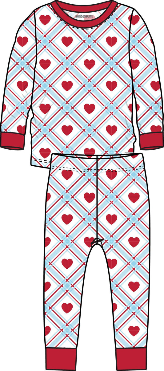 SoftSnooze™ Kids Cotton Modal Blue Sweetheart Plaid Long Sleeve Pajama Set
