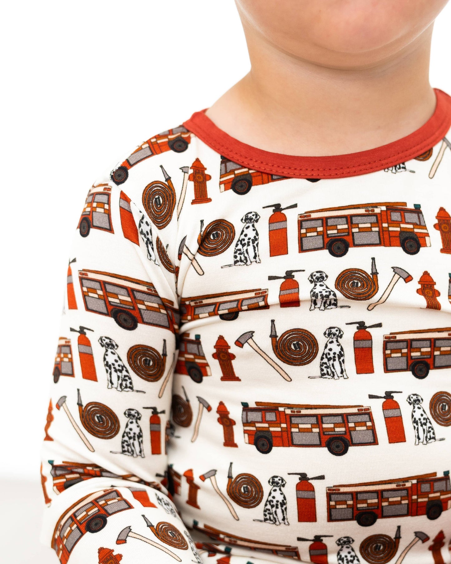 Alcaous Fire Trucks Bamboo 2-Piece Long Sleeve Set